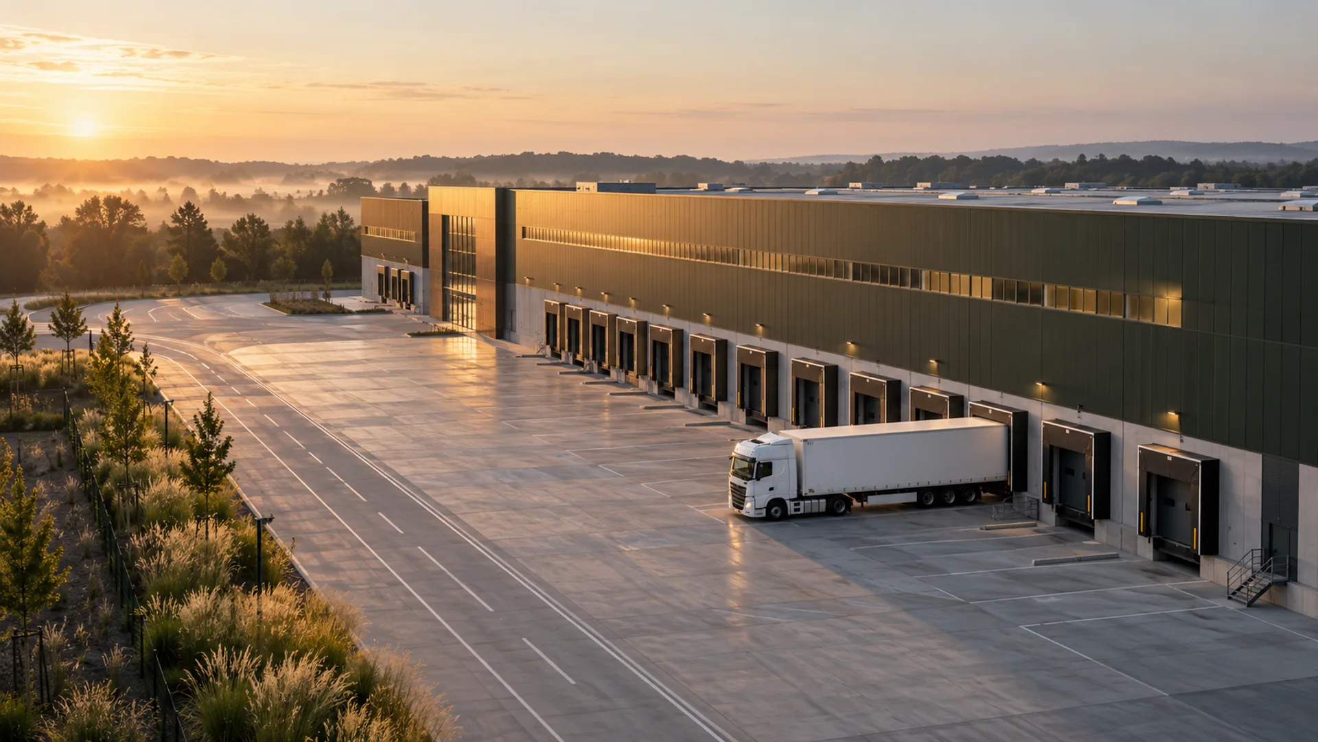 Illustration d’un entrepôt logistique et de ses quais de chargement